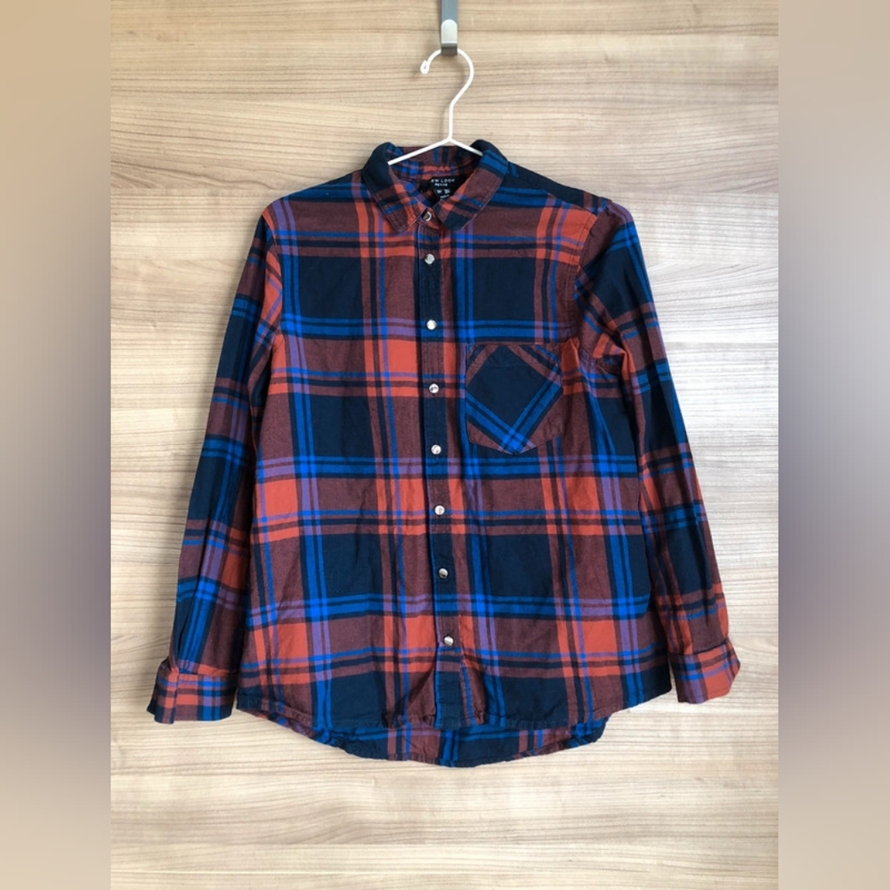 New Look Navy and Rust Plaid Shirt